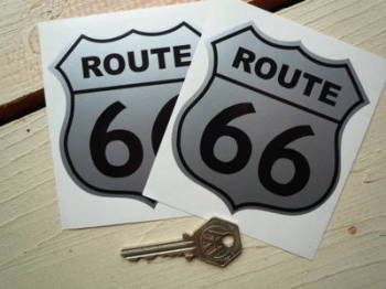 Route 66 Black & Silver Stickers. 3.5" Pair.