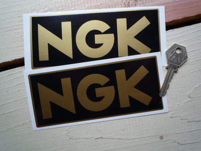 NGK Black & Gold Oblong Stickers. 6" Pair.