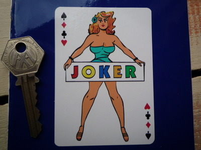 Joker Woman on Playing Card Sticker. 3.5".
