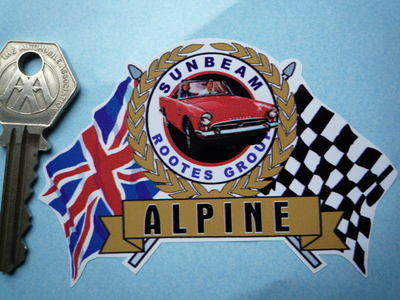 Sunbeam Rootes Group Alpine Flag & Scroll Sticker. 4".