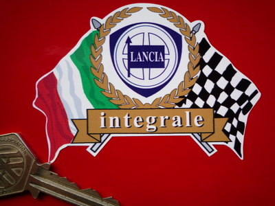 Lancia Integrale Flag & Scroll Style Sticker. 4".