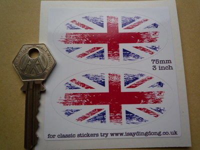 Union Jack Coloured Fade To White Oval Stickers. 3" Pair.