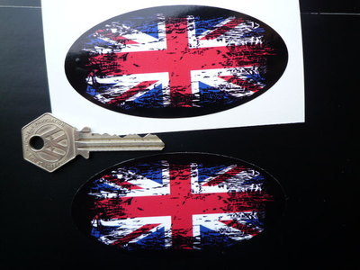 Union Jack Coloured Fade To Black Oval Sticker - 4", 6" or 8"