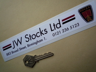 Rover Dealers Sticker. JW Stocks Ltd, Birmingham. 8".