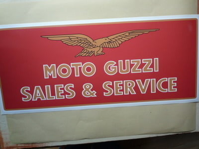 Moto Guzzi Sales & Service Red Style Workshop Sticker. 23.5".