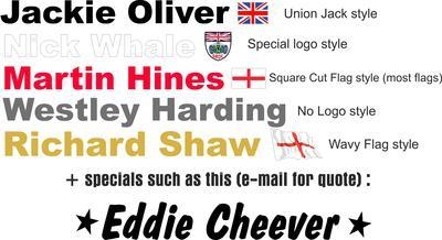 Racing Driver Name PERSONALISED cut vinyl (no background) Stickers. Arial Font. Various Designs.