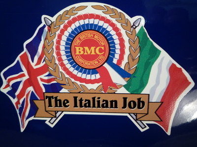 BMC Mini 'The Italian Job' Flag & Scroll Sticker - 4"
