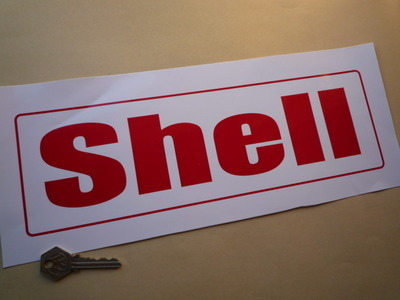 Shell Red on White Petrol Pump Text Sticker. 13".