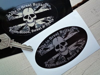 Made in Great Britain from Blood, Sweat & Tears. Fade To Black Sticker. 4".