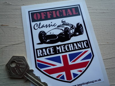 Official Classic Race Mechanic Open Wheel Formula Car Style Shield Sticker.