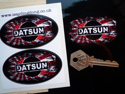 Datsun Fade To Black Hinomaru Style Stickers. 3" Pair.