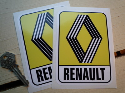 Renault 1972 & on Yellow Logo & Text Stickers. 2.5", 4", 5", 6" or 8" Pair.