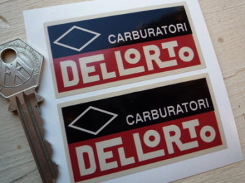 Dellorto Carburatori, Red, Black & Beige Stickers. 2.75" Pair.