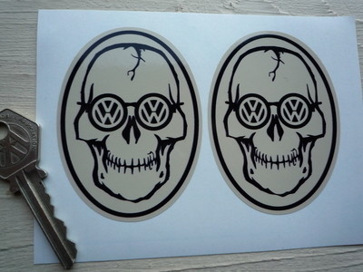 Volkswagen VW Skull Glasses Stickers. 3" Pair.