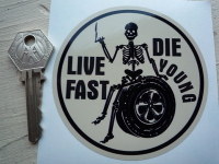 Live Fast, Die Young. Retro Skeleton Sticker. 3.5".