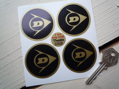 Dunlop Black & Gold Wheel Centre Stickers. Set of 4. 50mm.