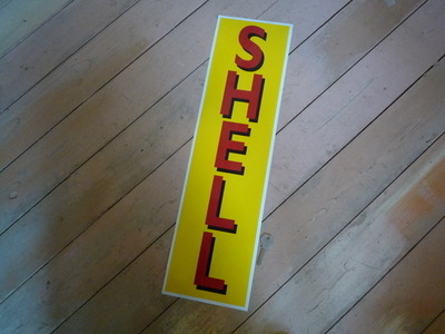 Shell Vertical Petrol Pump Red & Yellow Sticker. 24" x 6".