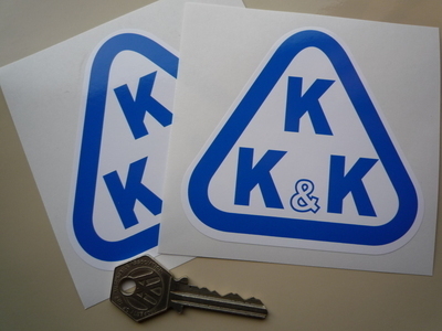 KKK Blue & White Triangle Logo Stickers. 4" Pair.