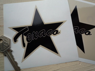 Texaco Shaped Star Black & Beige Stickers. 4" Pair.