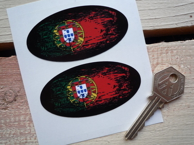Portugese Fade To Black Oval Flag Stickers. 3" Pair.