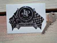 JPS Lotus World Champions Black & Silver Flag & Scroll Sticker. 4".
