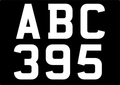 Mandatory Font Number Plate Digit Stickers - 82mm Tall
