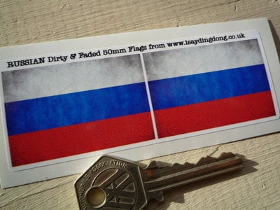 Russia Dirty & Faded Style Flag Stickers. 2" Pair.
