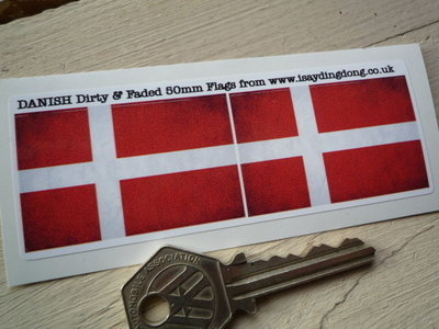 Denmark Dirty & Faded Style Flag Stickers. 2" Pair.