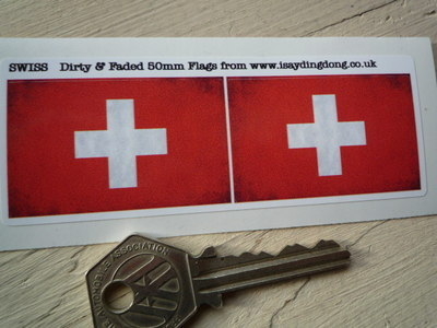 Swiss Dirty & Faded Style Flag Stickers. 2" Pair.