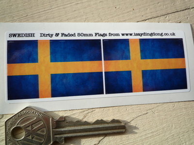 Sweden Dirty & Faded Style Flag Stickers. 2" Pair.