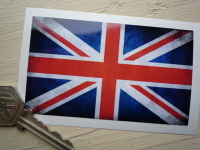 Union Jack Dirty & Faded Style Flag Sticker. 4".