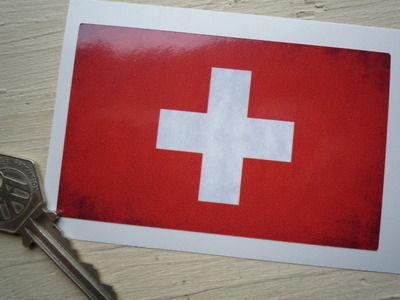 Swiss Dirty & Faded Style Flag Sticker. 4".