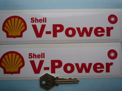 Shell V-Power Oblong Stickers. 8" Pair.