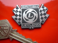 British Leyland Chequered Flags Laser Self Adhesive Cut Car Badge. 2".