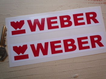 Weber Oblong Red & White Stickers. 7" Pair.