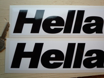 Hella Black & White Oblong Stickers. 8" or 12" Pair.