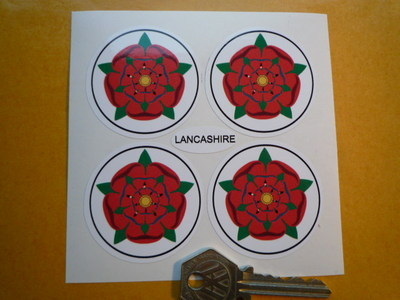 Lancashire Red Rose Wheel Centre Style Stickers. Set of 4. 50mm.