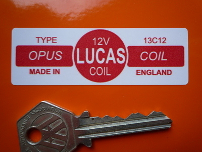 Lucas Opus Coil Sticker. Red & White . 13C12 12V. Y.