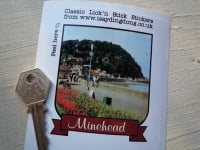 Minehead Somerset Scroll Style Travel Sticker. 3.5".