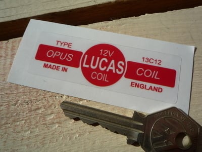 Lucas Opus Coil Sticker. Red & Clear . 13C12 12V. 2.