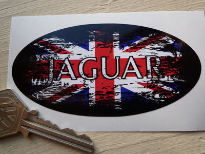 Jaguar Fade to Black Union Jack Oval Sticker. 4".