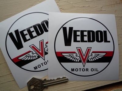 Veedol Motor Oil Black Band Circular Stickers. 4" Pair.