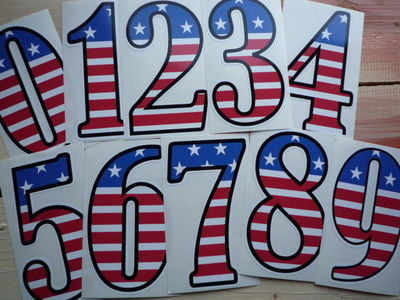 USA Stars & Stripes Racing Numbers Stickers. 4", 6" or 9" Tall.
