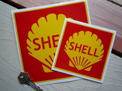 Shell Red Square Stickers. 2", 3", 4" or 6" Pair.