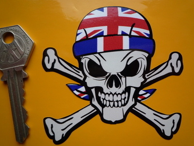 Union Jack Bandana Skull & Crossbone Sticker. 3".