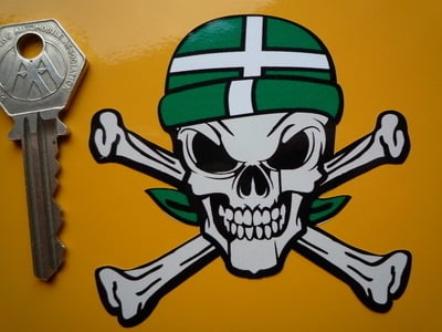 Devon Devonshire Flag Bandana Skull & Crossbone Sticker. 3".