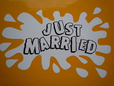 Just Married Splat Style Wedding Honeymoon Case Sticker. 6