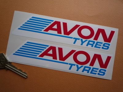 Avon Tyres Streaked Oblong Stickers. 6.5" Pair.