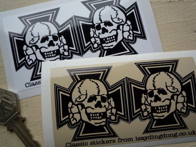 Skull & Iron Cross Shaped Stickers. 2" or 3" Pair.