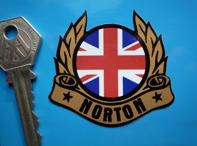 Norton Union Jack, Garland & Scroll Sticker. 2.25".